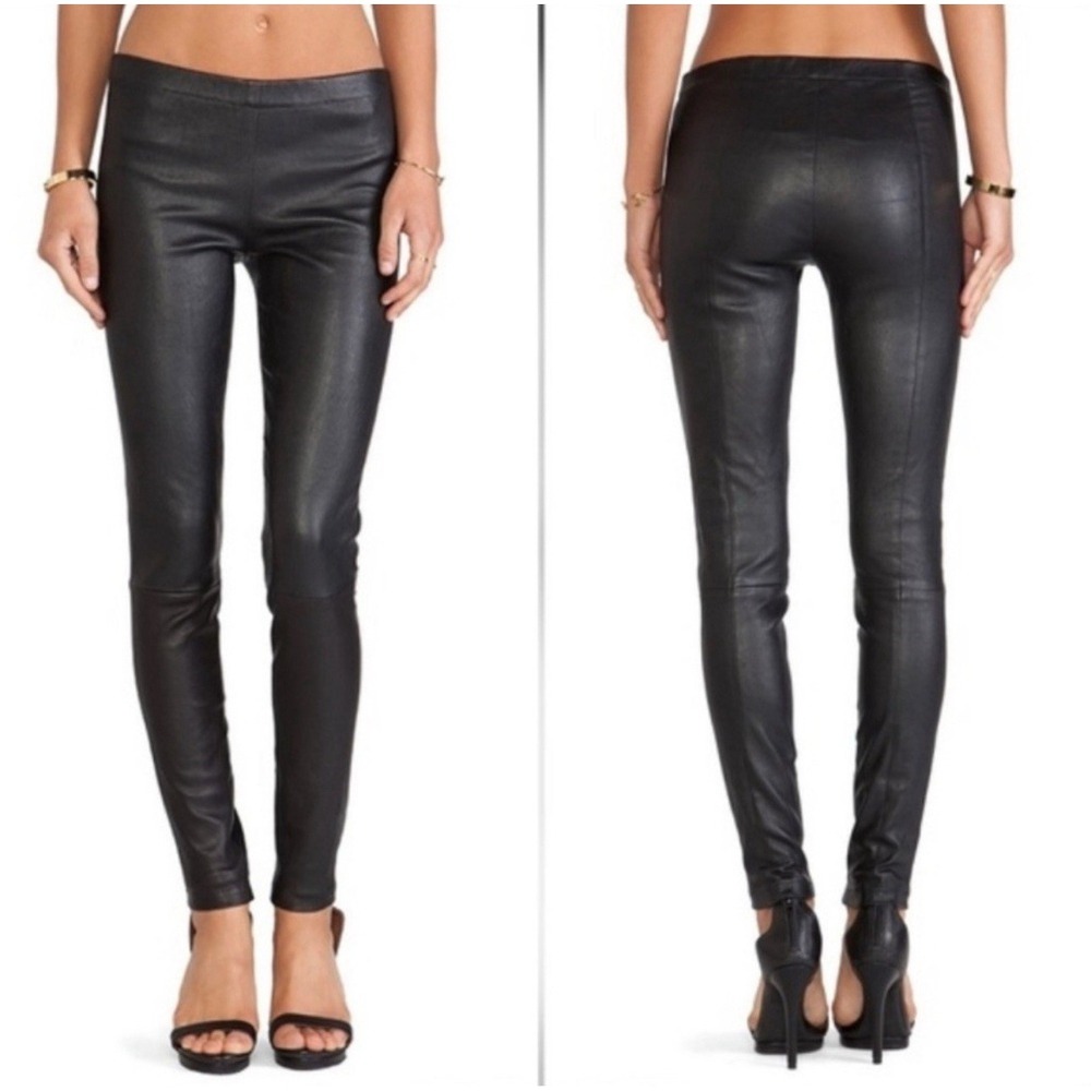 Lamarque Barbara Seamed Leather Legging Black Size‎ 6 NWT